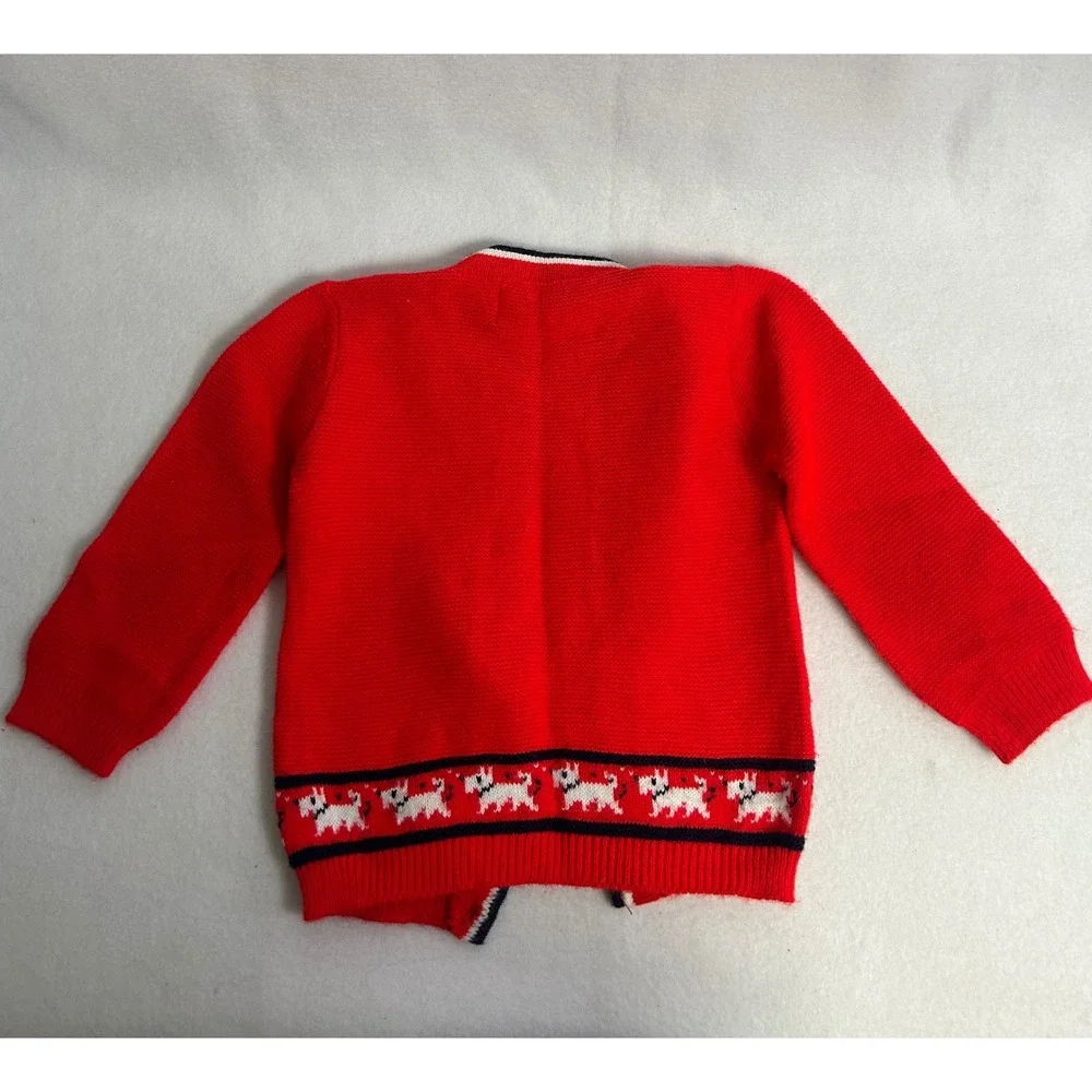 Vintage‎ Toddletime Kid Sm Red Scottie Dog Orlon Acrylic Knit Cardigan Sweater